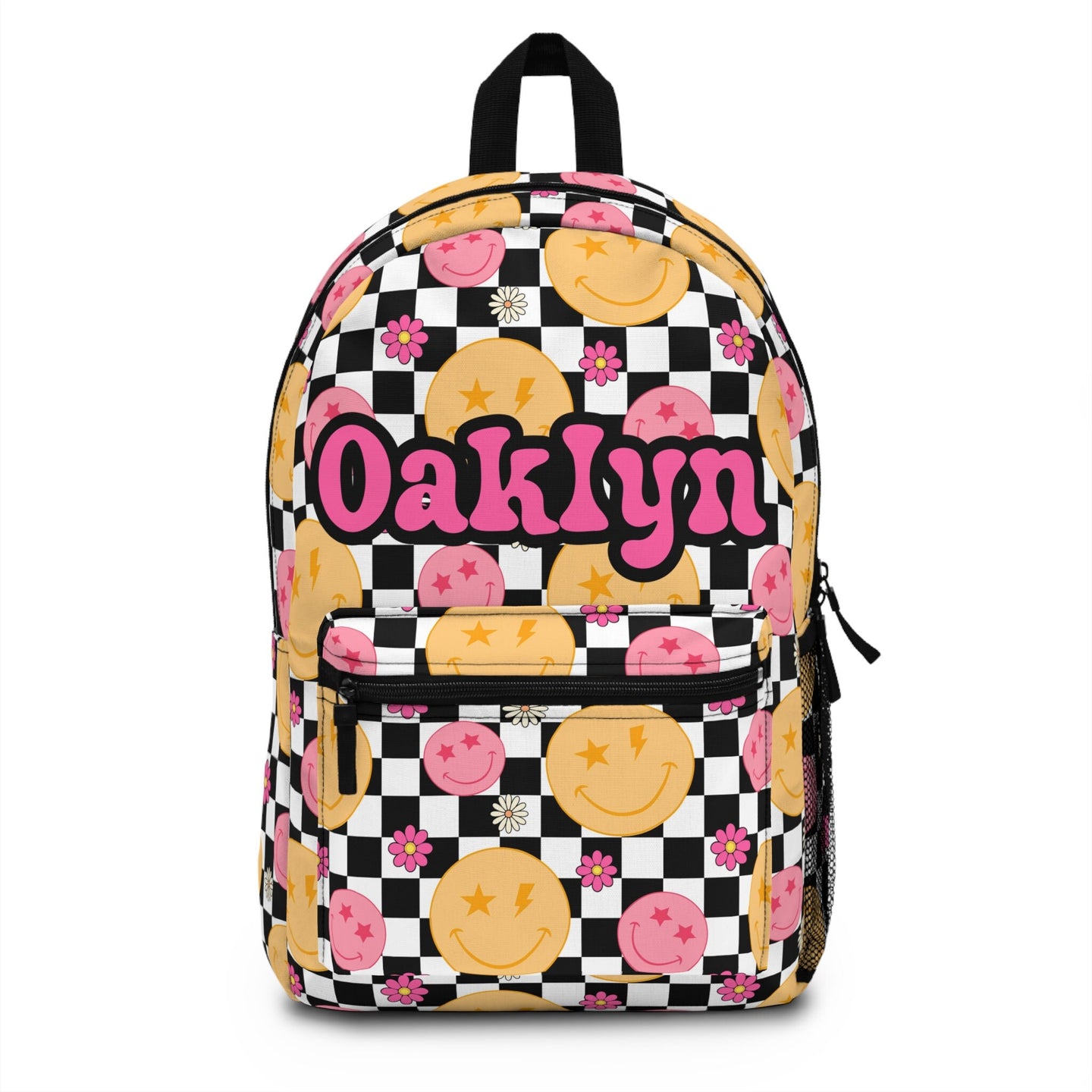 Personalized Backpack smiley face checkered, Back to school Gifts for kids Girls Backpack, Kids toddler Backpack, custom daycare bag